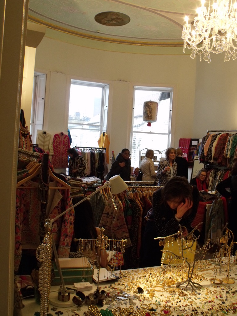 One of the many rooms in Asia House including jewellery and textiles stalls.