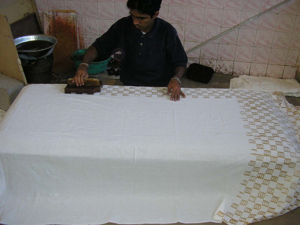 Block printing with the wax at VGS Batik