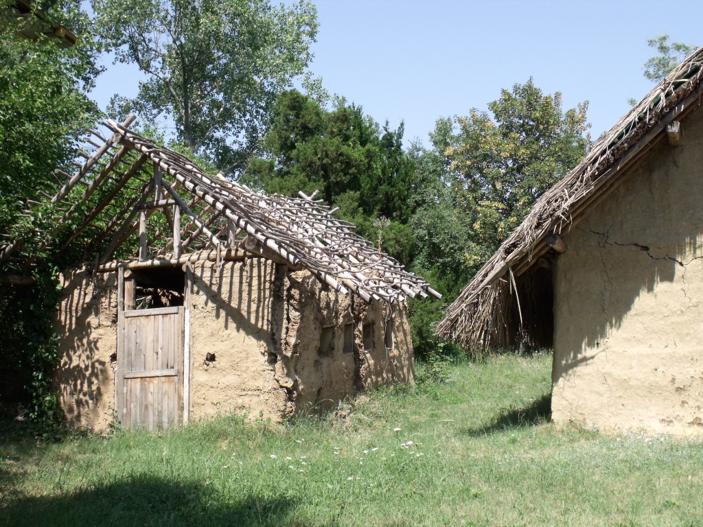 Replica Neolithic houses. One couldn't be completed but serves well to show the construction.