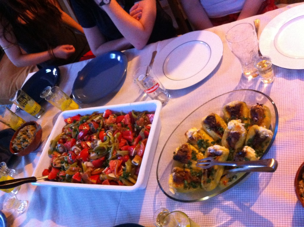 Tomato salad, stuffed peppers, aubergine puree, accompanied by Bulgarian national spirit- Rakia