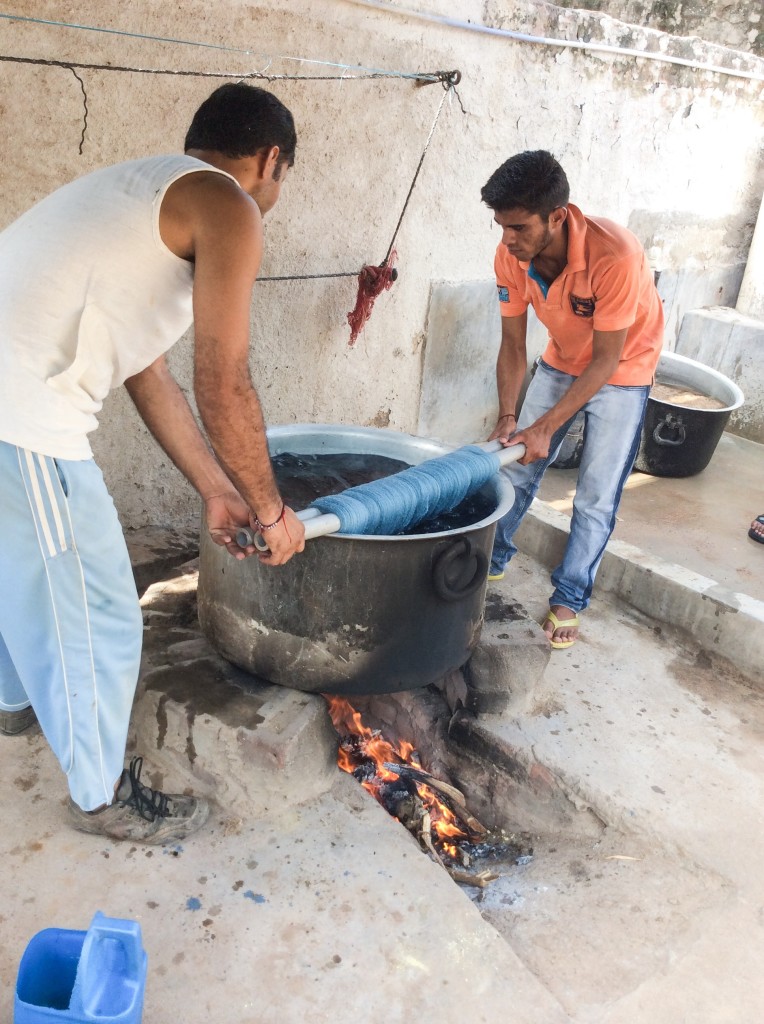 Shamji's brothers dyeing some tussar silk in chemical indigo