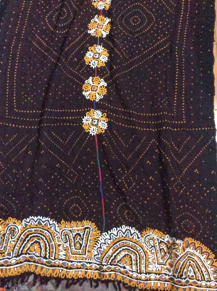 A wool hand-woven, tie-dyed and embroidered Rabari shawl