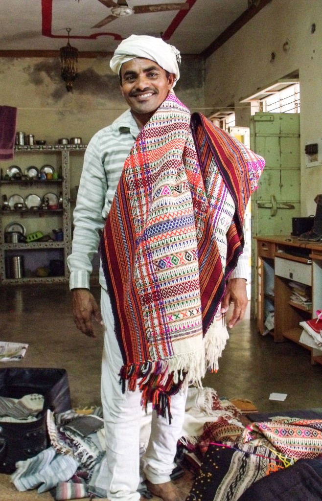 Ramjibhai proudly modelling a traditional dhablo