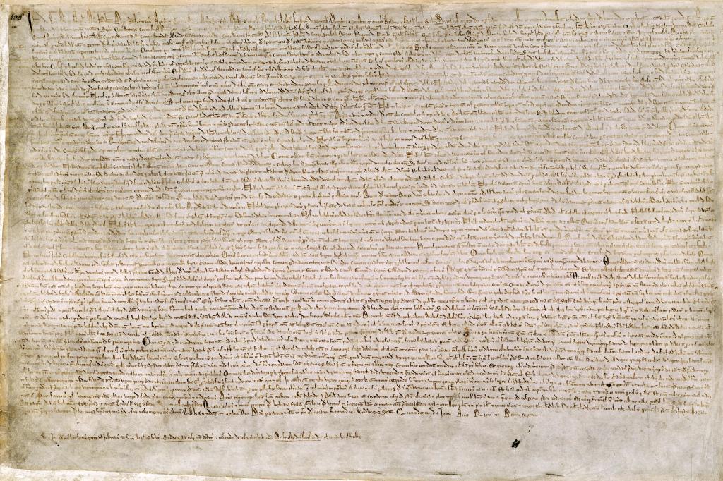 "Magna Carta (British Library Cotton MS Augustus II.106)" by Original authors were the barons and King John of England. Uploaded by Earthsound. - This file has been provided by the British Library from its digital collections.It is also made available on a British Library website.Catalogue entry: Cotton MS Augustus II 106This tag does not indicate the copyright status of the attached work. A normal copyright tag is still required. See Commons:Licensing for more information.Deutsch | English | Español | Français | Македонски | +/−. Licensed under Public Domain via Wikimedia Commons - https://commons.wikimedia.org/wiki/File:Magna_Carta_(British_Library_Cotton_MS_Augustus_II.106).jpg#/media/File:Magna_Carta_(British_Library_Cotton_MS_Augustus_II.106).jpg